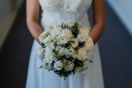 White bouquet with silver gum