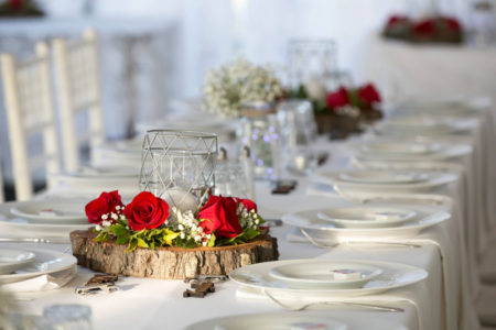 Red rose and foliage centrepieces